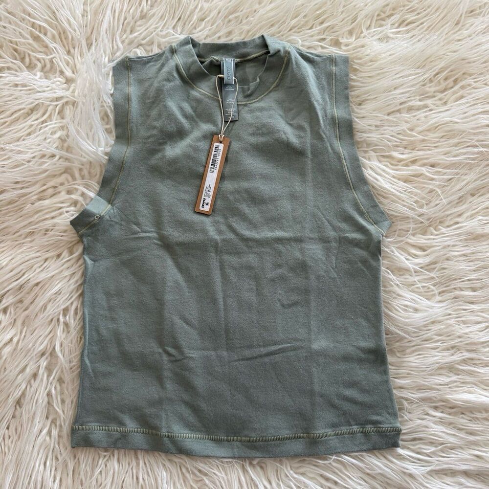 Skims Cotton Jersey Mock Neck Tank Mineral Size Medium